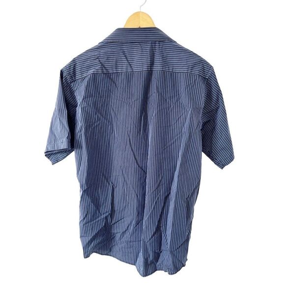 Guy Laroche Vtg Navy Black Stripe Modern‎ Fit Cotton Short Sleeve Dress Shirt - Picture 2 of 7